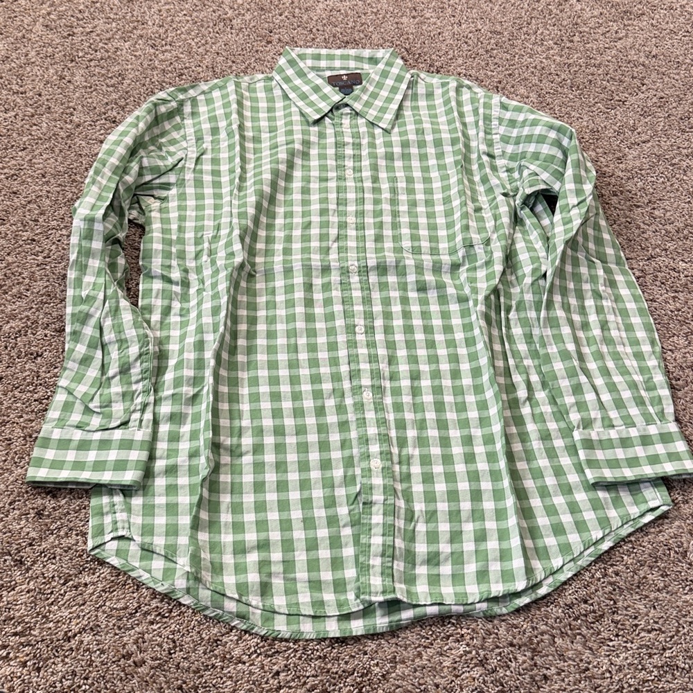 Toscano Classic Green Plaid Men's Button Up Dress shirt  Shirt Large